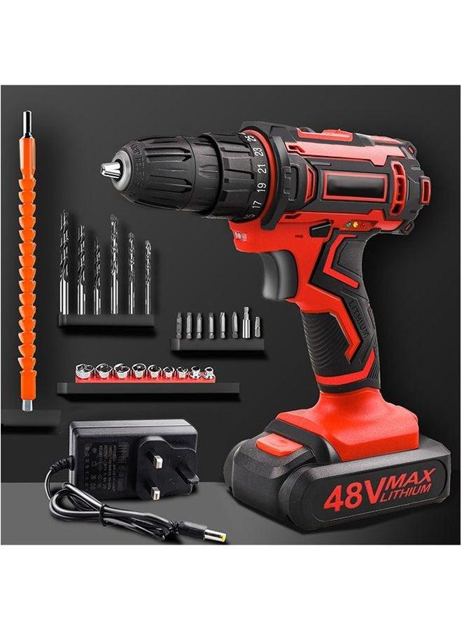 48V Cordless Drill With 2 Lithium Lon Batteries and Charger Variable Speed Brushless Motor 24 Pieces Driver Accessories Kit - Image 1